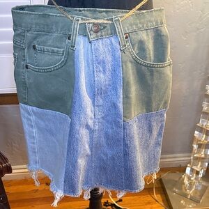 Levi's Green and Denim Patchwork Mini Skirt